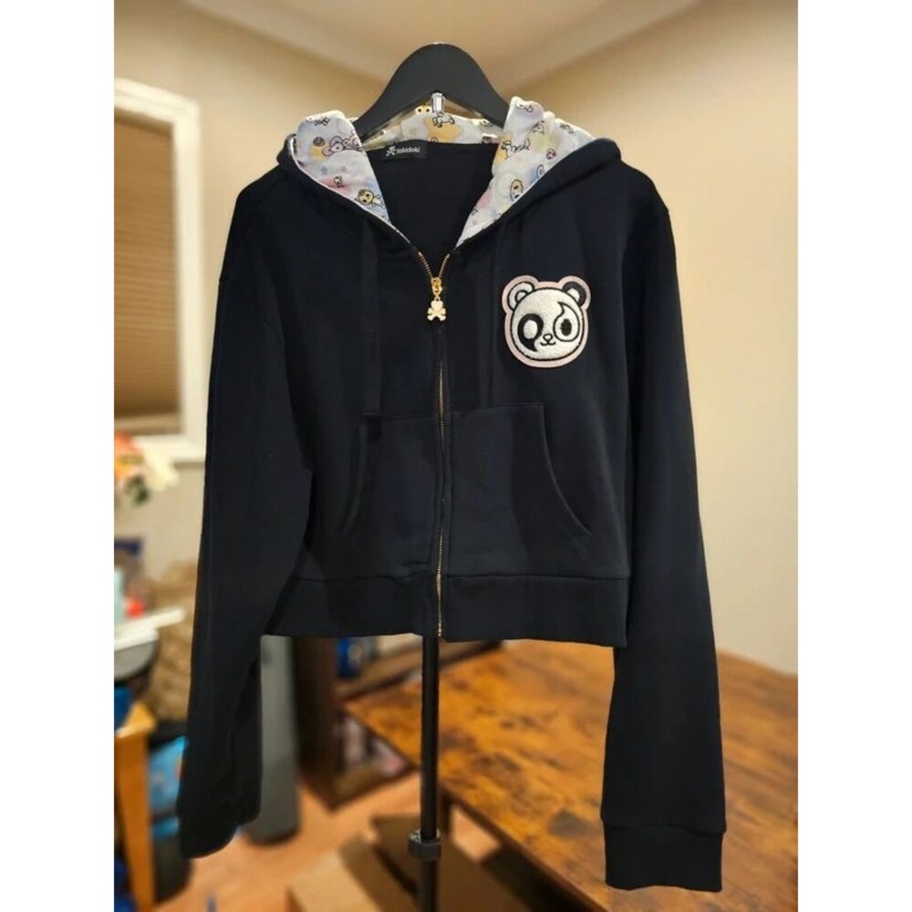 Rare tokidoki "Peace & Bears" black cropped zip-up hoodie